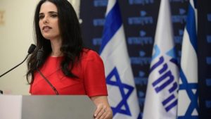 Justice Minister Ayelet Shaked at a press conference announcing Hapoel Beer Sheva owner Alona Barkat is officially joining the New Right Political party, in Tel Aviv on February 7, 2019. Credit: Tomer Neuberg/Flash90