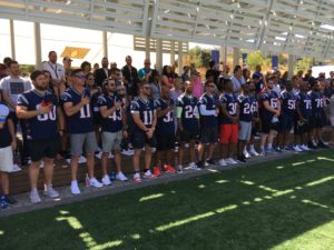 More than a dozen players from the 2019 Super Bowl Champion New England Patriots in Israel as part of the program “Touchdown in Israel III,” the third installment of a VIP trip to Israel for NFL players organized by Patriots chairman and CEO Robert Kraft. Credit: Josh Hasten. 