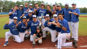 The Israel national U18 team celebrates following their surprise win at the European Championship qualifiers in Stockholm, July 2019. Photo by Margo Sugarman.