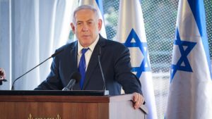 Israeli Prime Minister Benjamin Netanyahu speaks during a ceremony marking the 90th anniversary of the 1929 riots and Jewish massacre in the city of Hebron, outside of the Tomb of the Patriarchs and Matriarchs, Sept. 4, 2019. Photo by Gershon Elinson/Flash90.