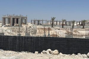 Holiday resort guest houses under construction in a Judean Desert nature reserve under Palestinian Authority control, Aug. 21, 2024. Photo: Josh Hasten.